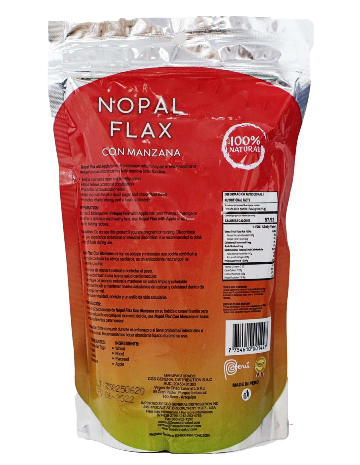 Nopal Flax Apple Plus Flaxseed Fiber (454) Colon Cleanser - Flora Herbal Infusions