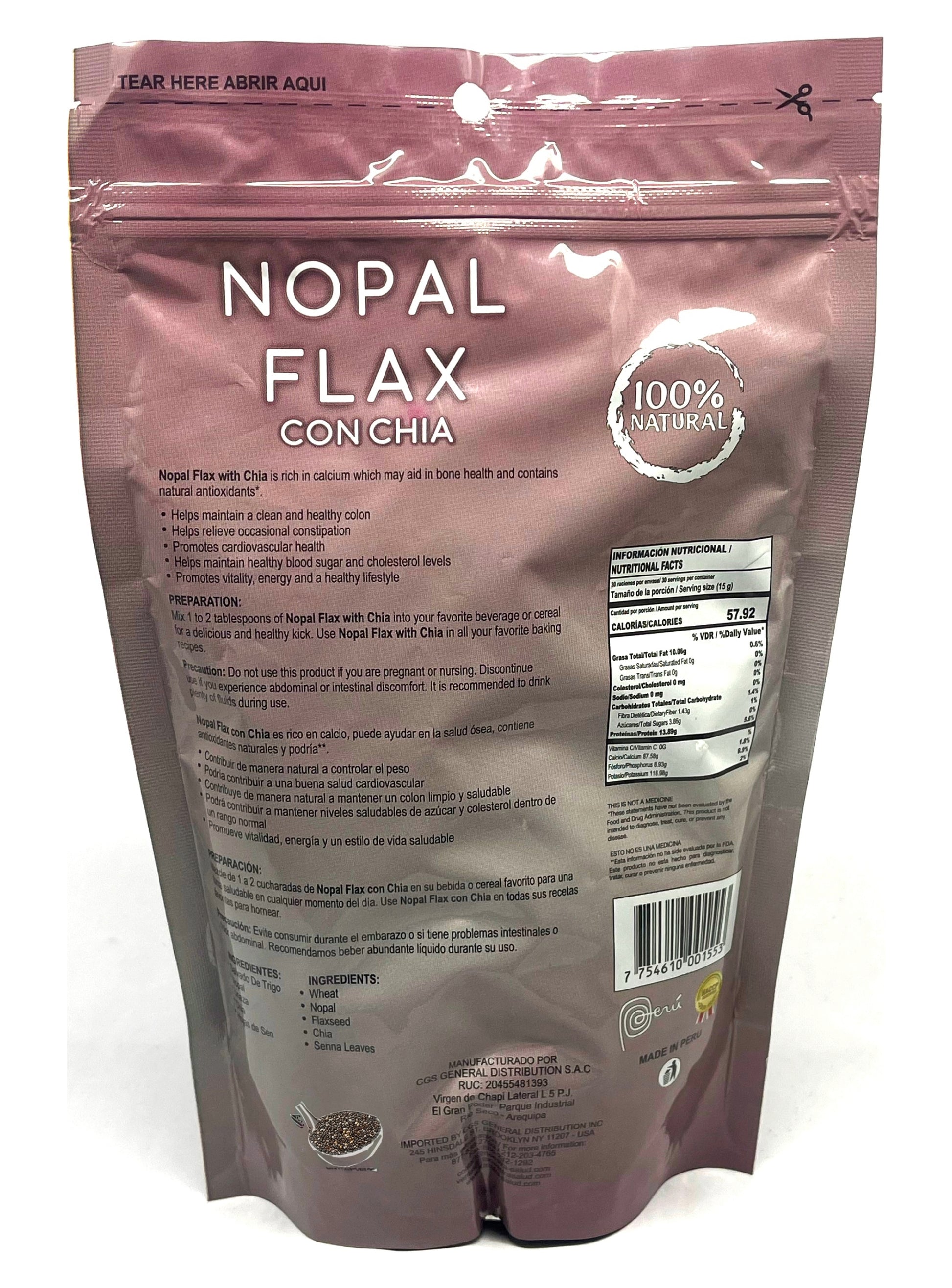 Nopal Flax Chia Seed Plus Flaxseed Colon Cleanser (454g) - Flora Herbal Infusions
