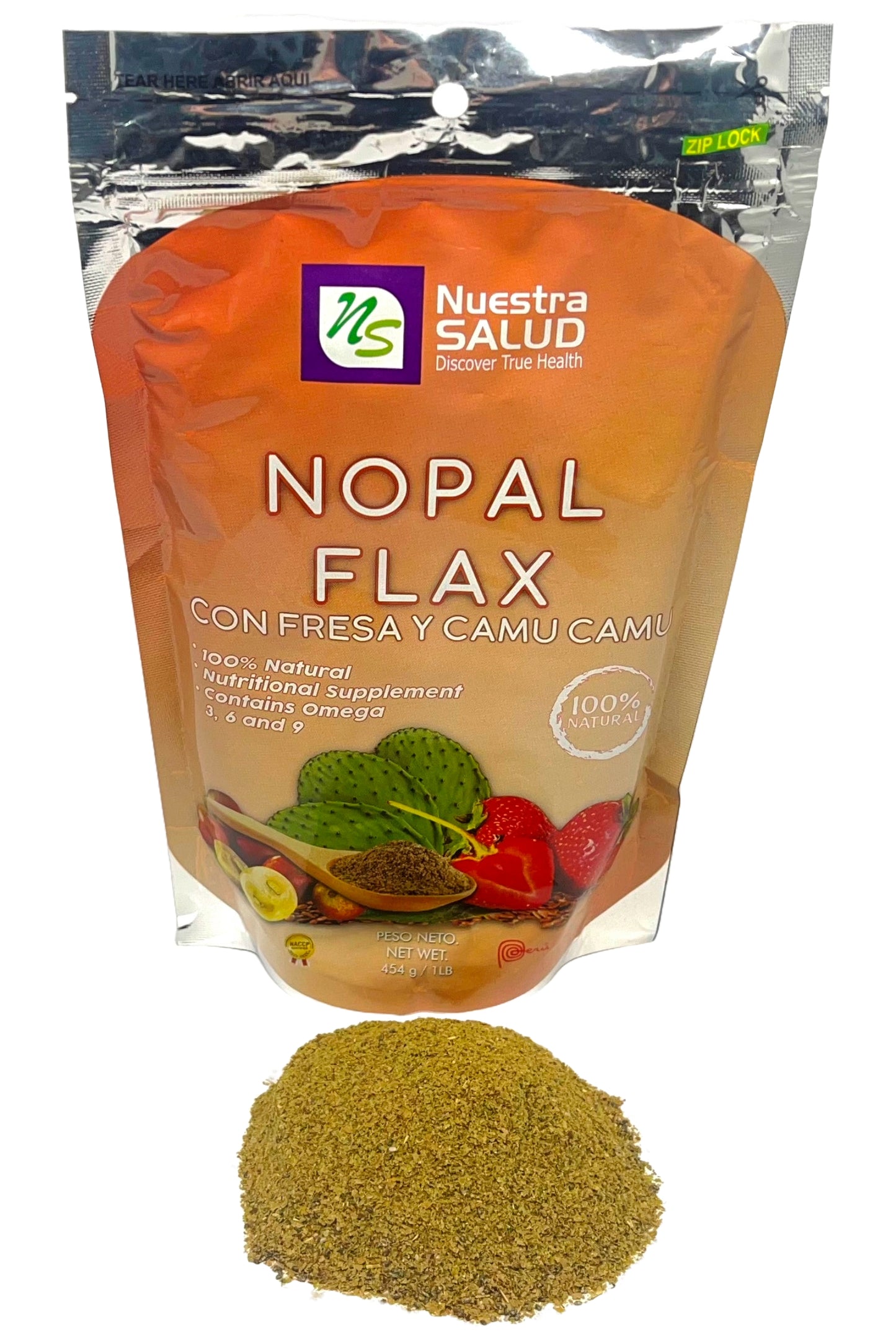 Nopal Flax Strawberry Camu Camu Plus Flaxseed Fiber Colon Cleanser (454g) - Flora Herbal Infusions