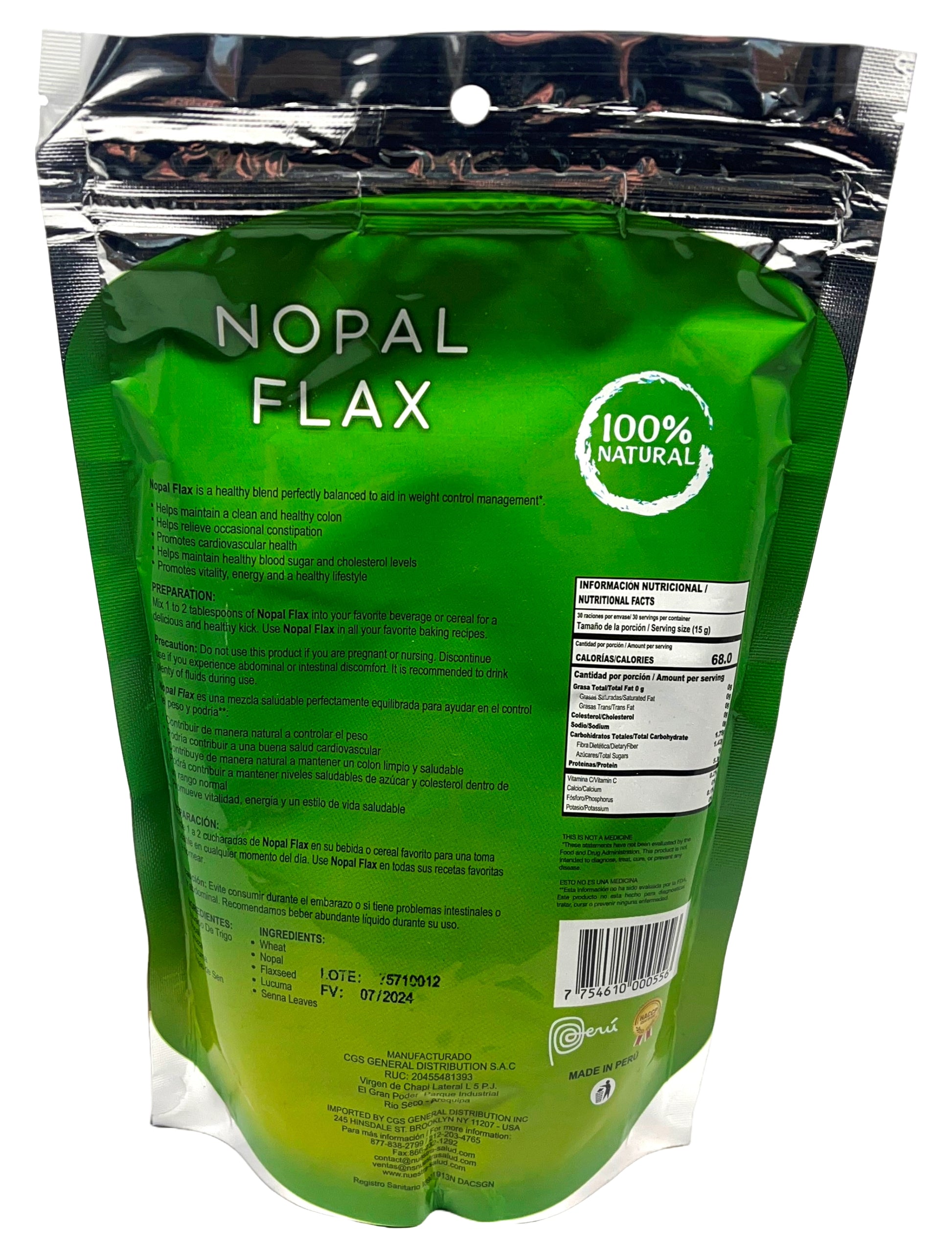 Nopal Flax Plus Flaxseed Fiber 454g Colon Cleanser - Flora Herbal Infusions