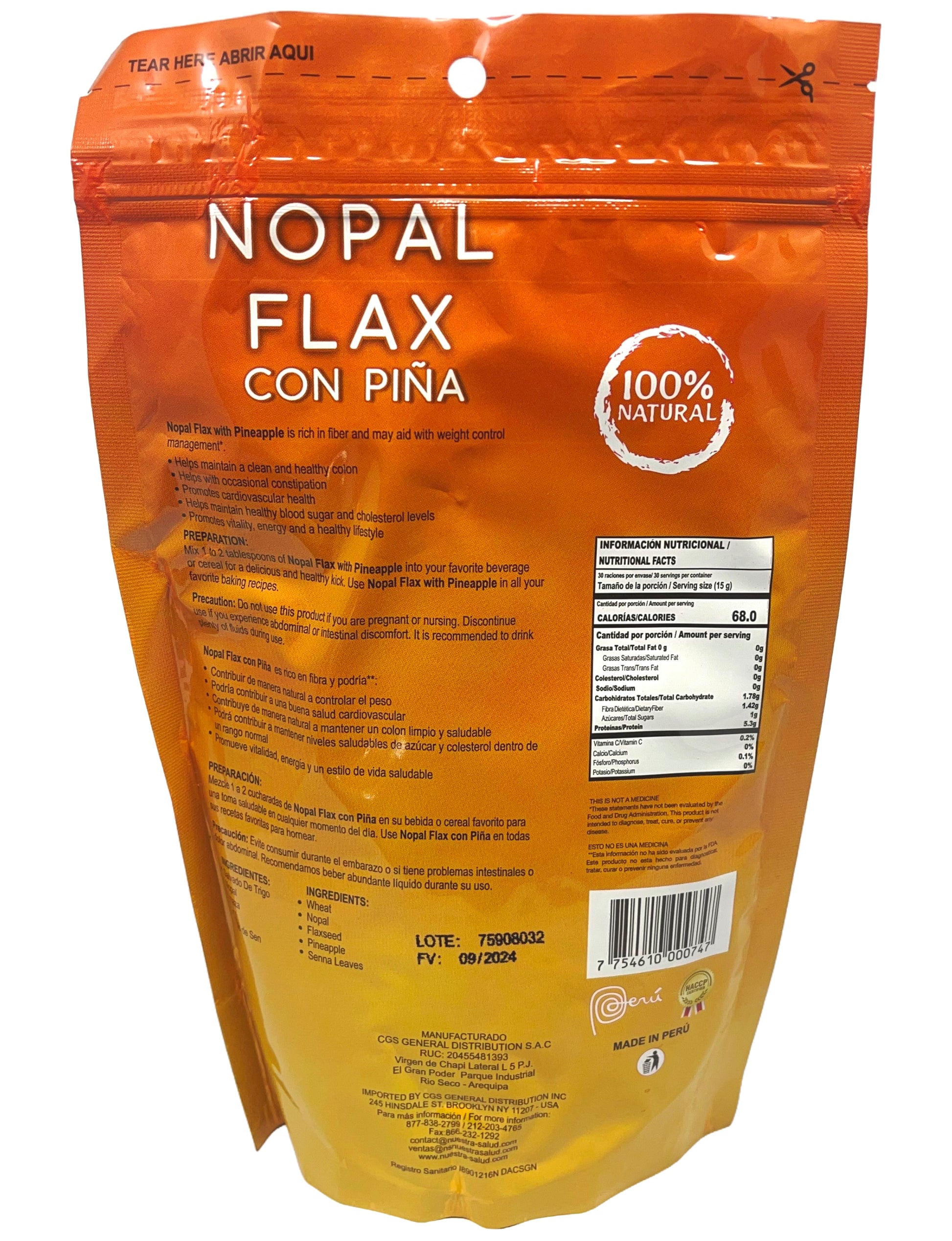 Nopal Flax Pineapple Plus Flaxseed Fiber (454g) Colon Cleanser - Flora Herbal Infusions