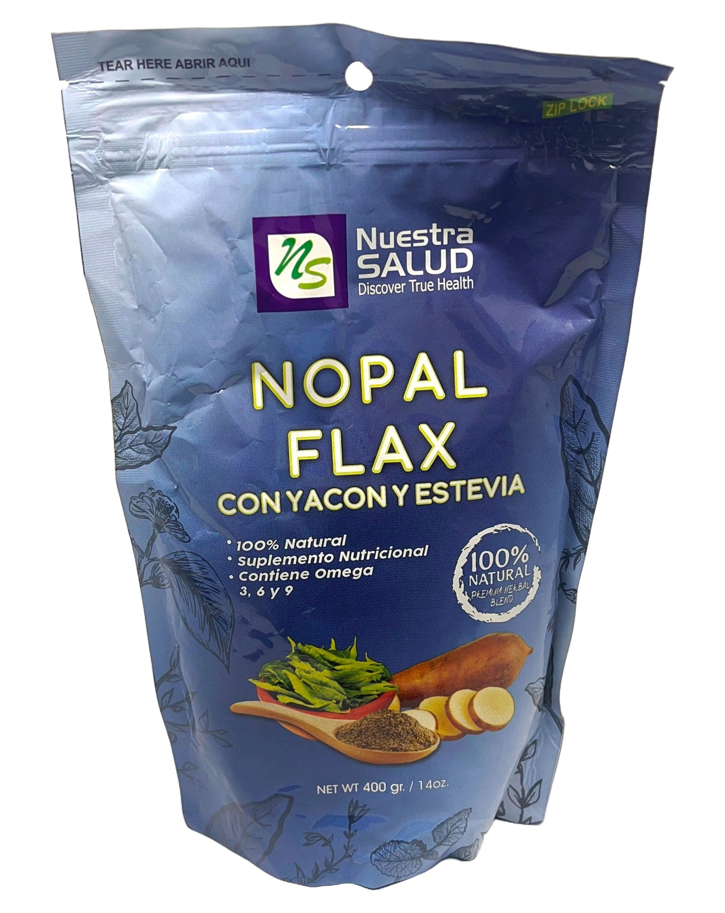 Nopal Flax Yacon Stevia Plus Flaxseed Colon Cleanser (454g) - Flora Herbal Infusions