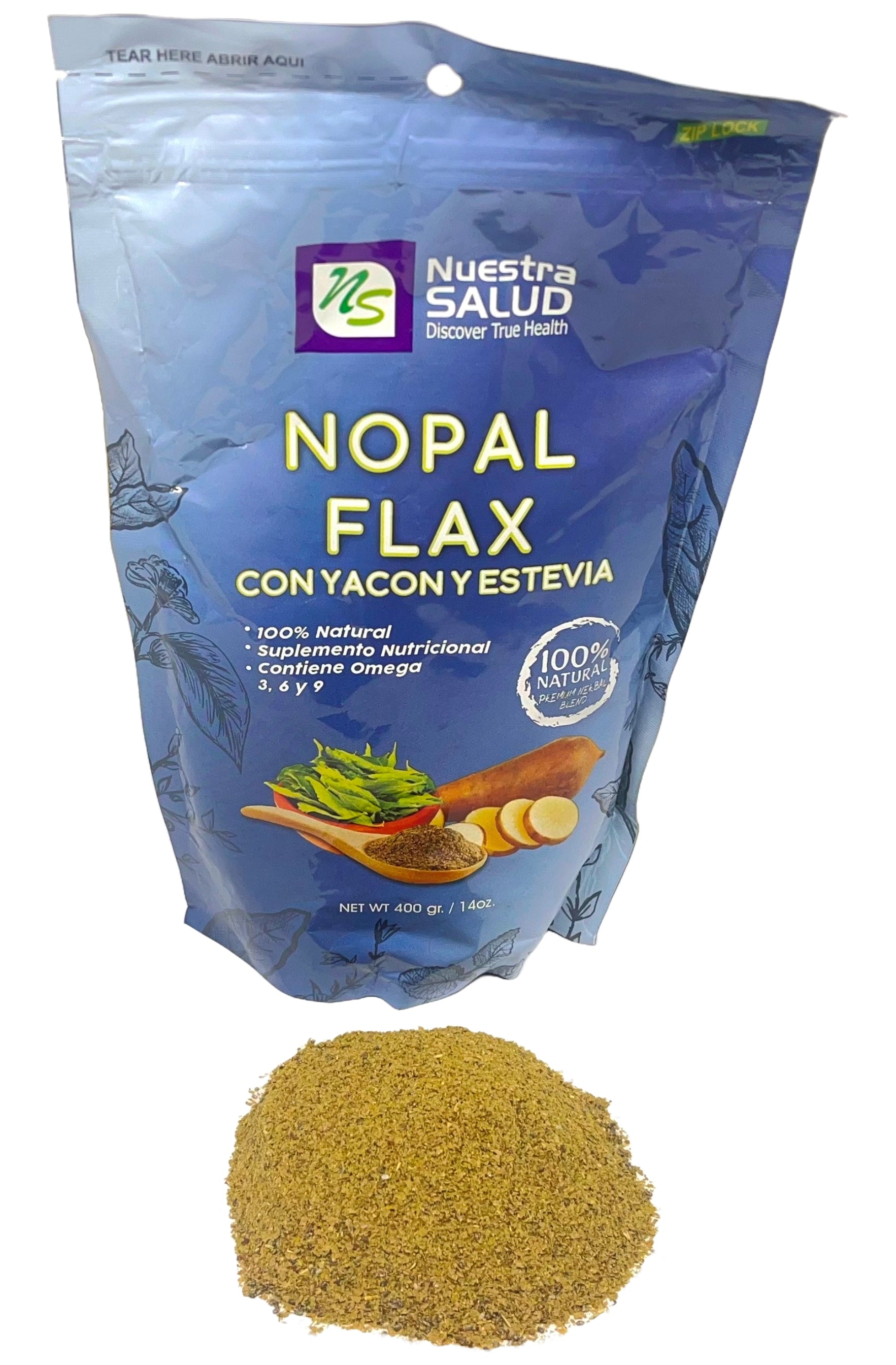 Nopal Flax Yacon Stevia Plus Flaxseed Colon Cleanser (454g) - Flora Herbal Infusions